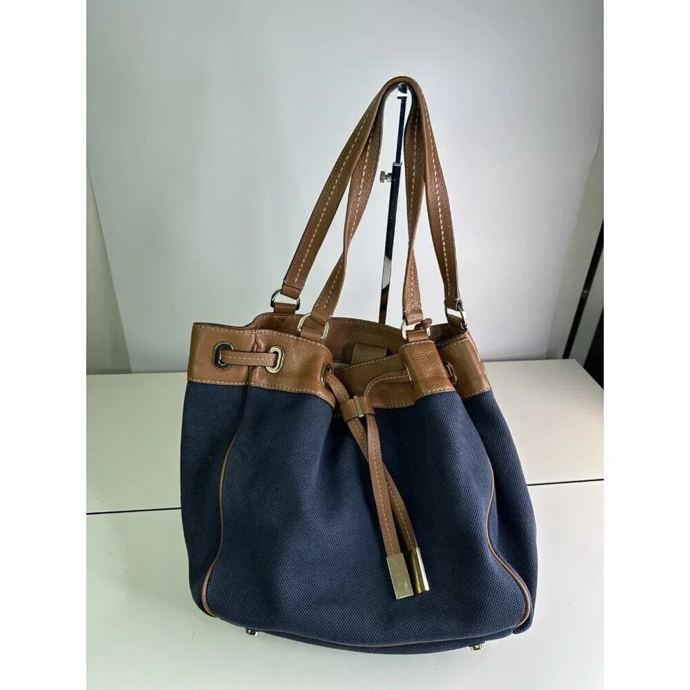 Michael Kors navy large canvas leather tote